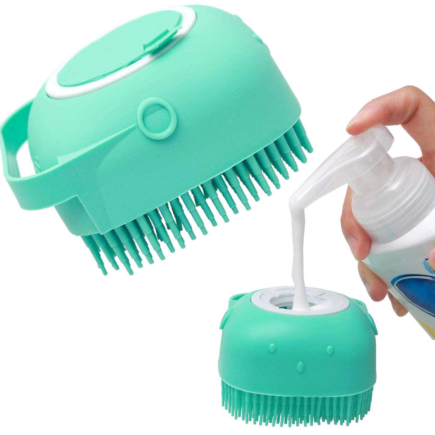 PetVibe™ 2-in-1 silicone pet bath brush and shampoo massager in blue, with textured surface for gentle cleansing.