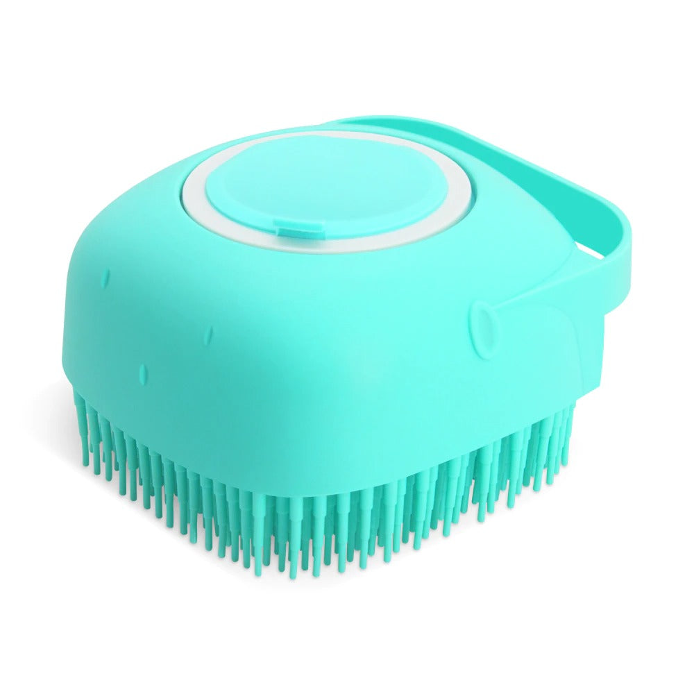 Silicone PetVibe™ 2-in-1 pet bath brush and shampoo massager with textured surface for gentle grooming and cleaning.