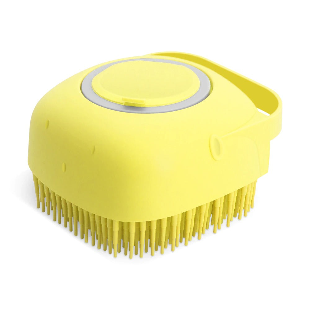 PetVibe™ 2-in-1 silicone pet bath brush and shampoo massager, showing flexible design and soft silicone bristles for gentle cleaning.