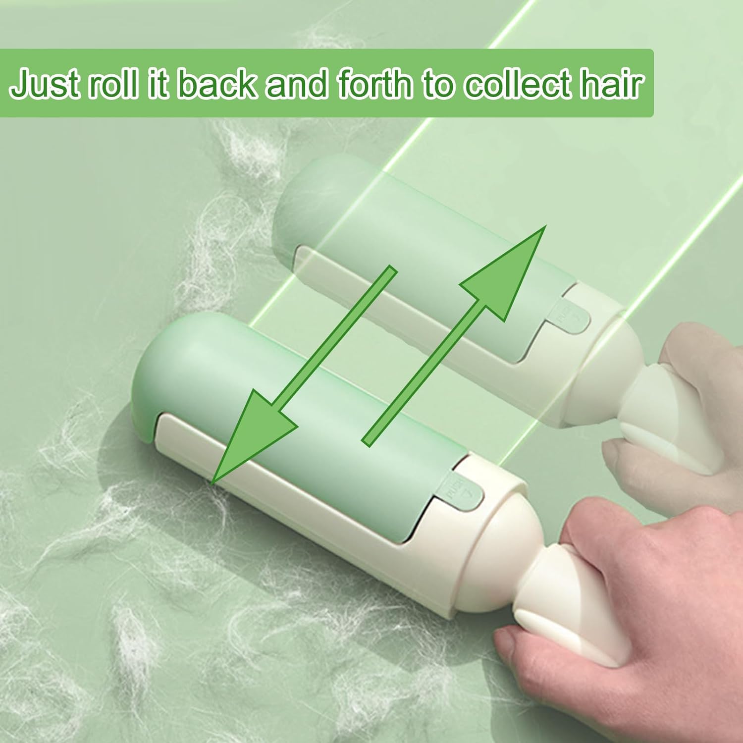 Reusable pet hair roller with self-cleaning base, designed for removing pet fur from furniture and clothing.