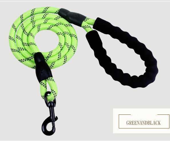 Reflective rope dog leash with padded comfort handle, from PetVibe™, designed for secure and comfortable walking.