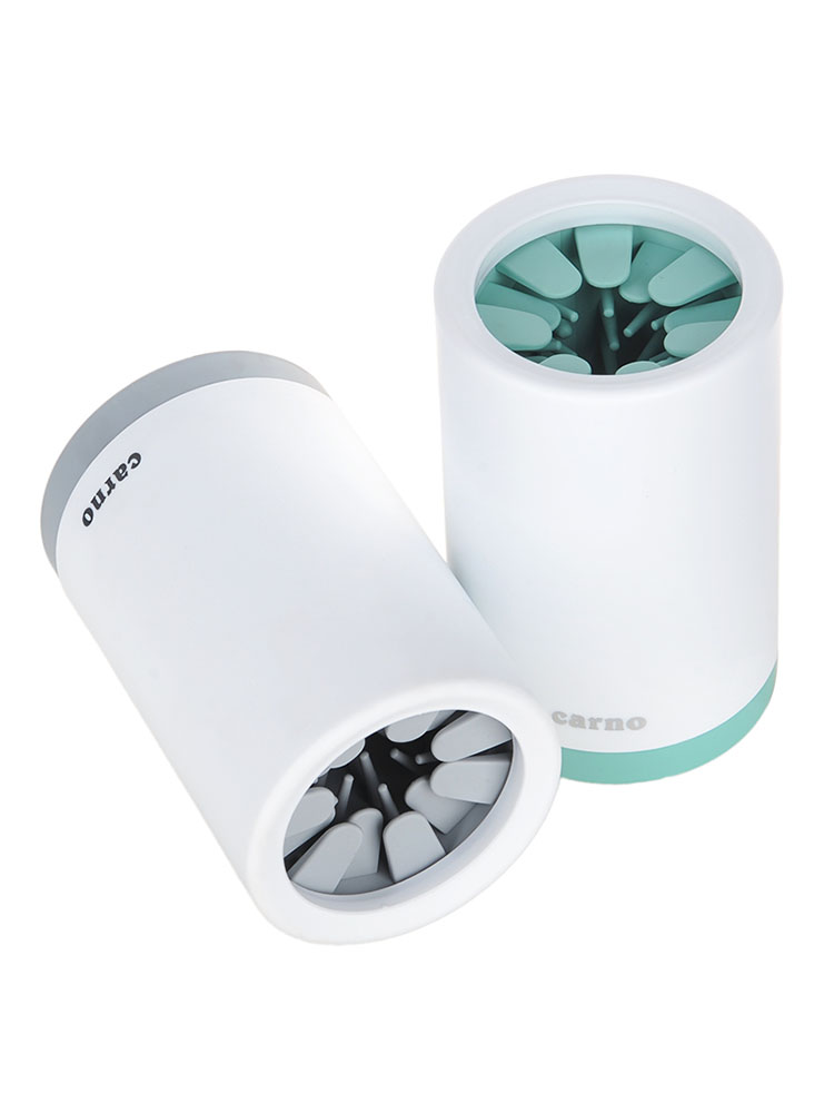 Portable Muddy Paw Cleaner with silicone bristles in a wash cup, designed for easy pet paw cleaning.