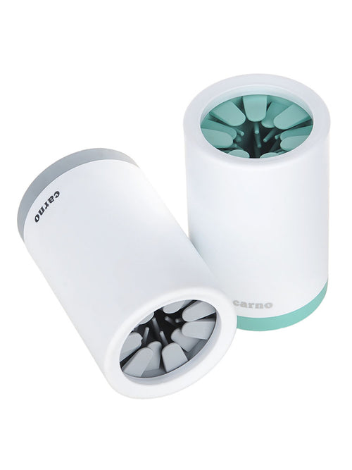 Portable Muddy Paw Cleaner with silicone bristles in a wash cup, designed for easy pet paw cleaning.