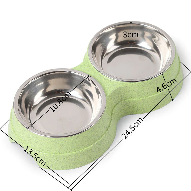 PetVibe™ Double stainless steel feeding station with hygienic, non-slip bowls for pets.