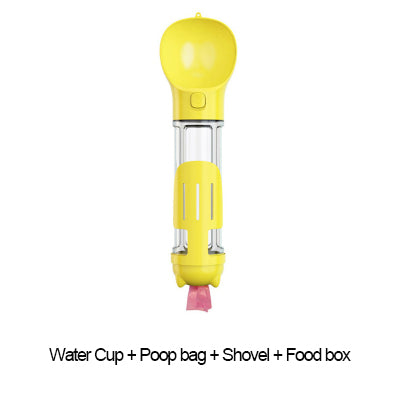 PetVibe™ 4-in-1 adventure bottle with water, food, and cleanup kit for pets, featuring compact design and durable materials.