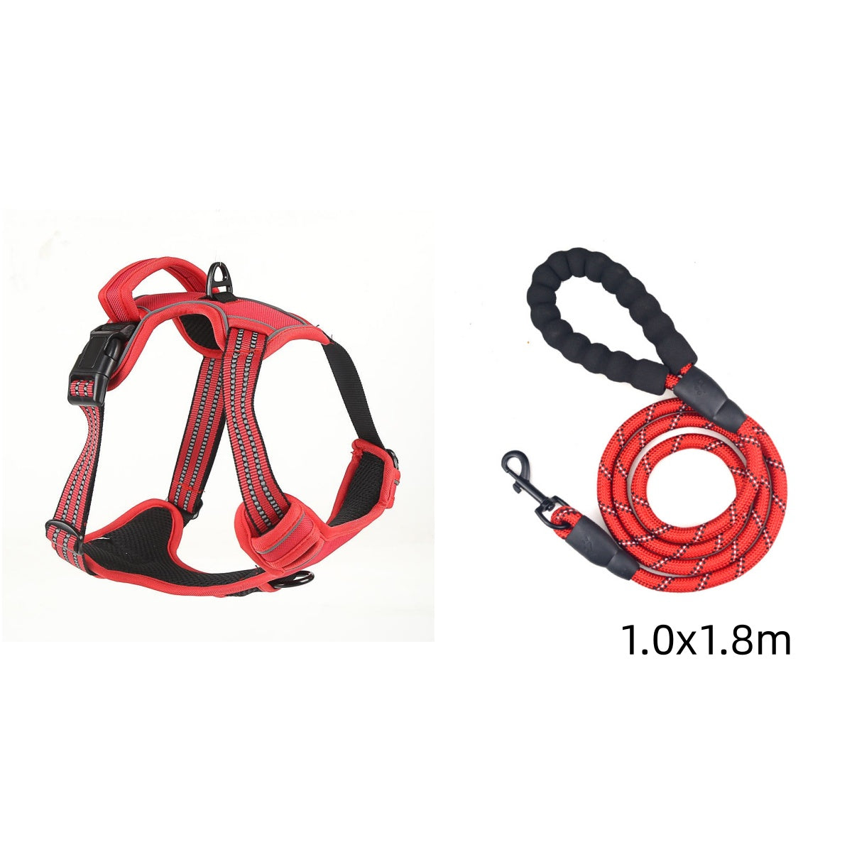 Reflective breathable dog vest with no-pull safety harness design, featuring adjustable straps and high-visibility reflective strips.