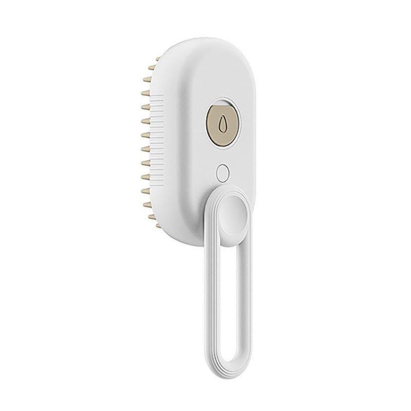Electric 3-in-1 cat and dog steam brush for grooming, massaging, and hair removal with spray features, ideal for pet grooming.