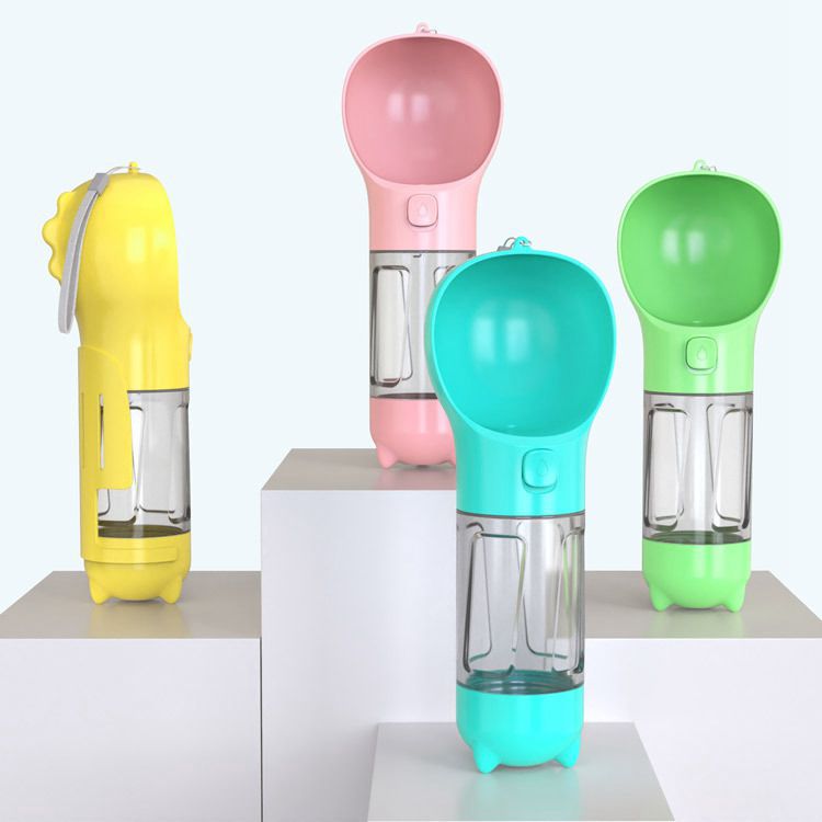 PetVibe™ 4-in-1 adventure bottle with water, food, and cleanup kit for pets, featuring a compact, portable design for outdoor use.