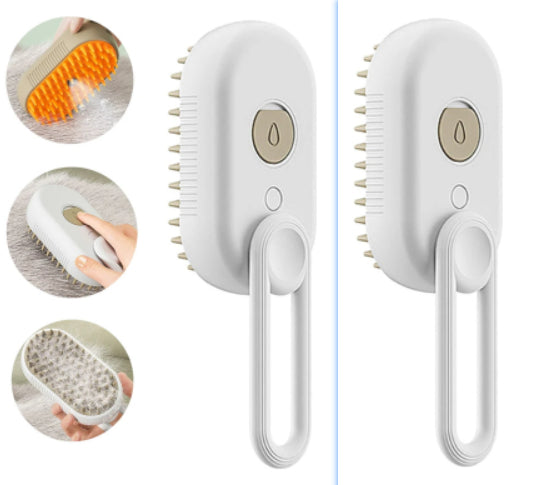 Electric cat and dog steam brush for grooming, featuring massage, hair removal, and 3-in-1 pet hair comb for pets.