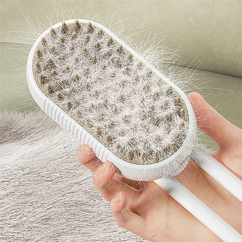 Electric 3-in-1 cat and dog steam brush with massage and hair removal combs for pet grooming and grooming care.